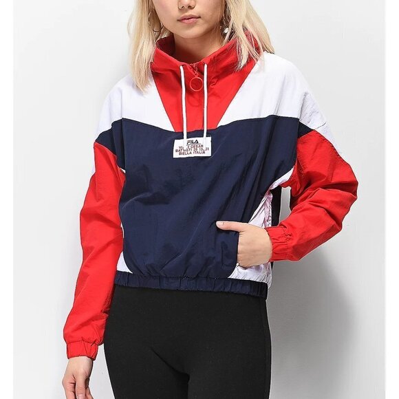 FILA Tessa Blue & Red Funnel Neck Windbreaker Jacket size Small - Picture 1 of 10